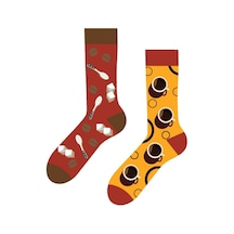 Carnaval Socks Sağlı Sollu Kahve Desenli Renkli Çorap Çok Renkli