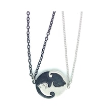 Unisex Ying Yang Kedili Çift Kolye Pembe