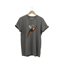 Avcılık Tavuskuşu Baskılı Minimal Regular Fit %100 Pamuk Gri T-shirt Antrasit