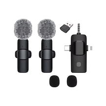 Schitec 3in1 Type-c Lightning 3.5mm Çıkışlı İkili Kablosuz Hd Wireless Yaka Mikrofonu K3519
