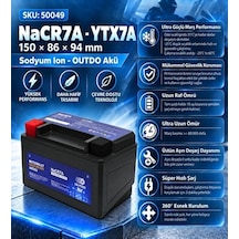 Outdo 12v 7 Amper Alçak Sodyum Ion Motosiklet Aküsü Ebatlar: 150 86 94mm