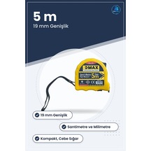 Şerit Metre 5 M 19 Mm Santimetre Ve Milimetre Ölçülü Kompakt Cebe