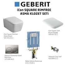 Geberit İcon Square Rimfree Alpha10 Soft Asma Klozet Seti. Mat Kr
