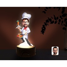 Kişiye Özel Erkek Chef Karikatürlü Dekoratif 3D Biblo Led Işıklı (481497199)