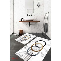 Mermer Desen Banyo Paspası, Dekoratif Klozet Takımı, Yıkanabilir, Beyaz