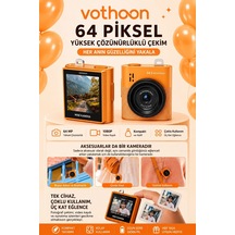 Mini Dijital Kamera 64mp 16x Digital Zoom Retro Vintage 1.4 Ekranlı Video Kamera Taşınabilir Tasarım Turuncu Çok Renkli
