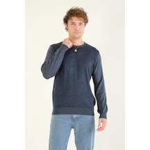 Giyim Dünyası Erkek Kendinden Desenli Sıfır Yaka Kazak İndigo 001 Giyim Dünyası Erkek Kendinden Desenli Sıfır Yaka Kazak İndigo 001