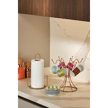 Edora Home 2'li Rose Mutfak Organizer Seti, Misketli Kağıt Havluluk Ve 6 Kancalı Bardaklık - Metal Paslanmaz