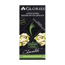 Glories Bütün Antep Fıstıklı Şekersiz Vegan Bitter Tablet Çikolata 100g 6'li Avantaj Paketi Mıchu