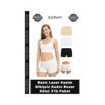 Carlburn Basic Lazer Kesim Dikişsiz Kadın Boxer Külot 3'lü Paket Tayt İçi Bayan Giyim Mevsimlik Giysi Çok Renkli
