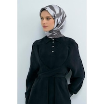 Armine Sura Saf İpek Eşarp 9555 - 03 Gri Soyut Desen Gri