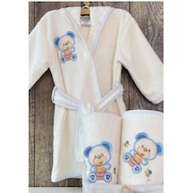 Ayıcık Bebek Bornoz Seti 0-3 Yaş Mavi Mavi