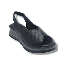 Ellanor S-564-26 Hakiki Deri Anatomik Dolgu Taban Kadın Sandalet Siyah