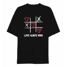 Modi 14 Şubat Sevgililer Günü Love Always Wins Baskılı Oversize Bisiklet Yaka T-shirt - Siyah Açık Siyah