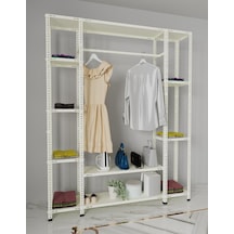 Rafburada® Krem Renk Metal Açık Gardırop 31x155x200 Kırık Beyaz
