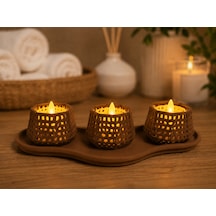3d Baskı Dekoratif Mumluk Seti - Desenli Tealight Ve Masaüstü Aydınlatma Objesi-kahverengi Çok Renkli
