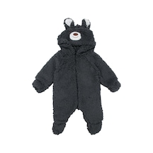 Bebegen Unisex Füme Ayı Nakışlı Kapşonlu Peluş Tulum Çok Renkli