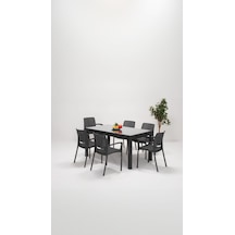 Rattan Lüx Camlı 90x150 Bahçe&balkon&teras Masa Seti - Antrasit Gri