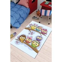 Mavi Kaymaz Tabanlı Yıkanabilir Baykuşlu Çocuk Halısı Ar062n11
