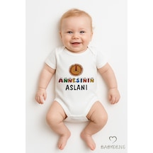 Babyden's Annesinin Aslanı Yazılı Çıtçıtlı Bebek Body Tulum %100 Pamuk Kısa Kollu Zıbın Body Unisex Beyaz