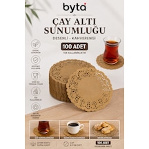 Kahverengi Dantel Kağıt Çay Bardağı Altlığı 9 Cm Yuvarlak Tek Kullanımlık Sunumluk 100 Adet Diğer