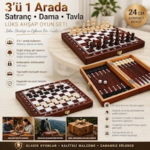 Lüks Ahşap 3ü 1 Arada Satranç Dama Tavla Seti Katlanabilir Kilitli Oyun & Eğlence Takımı 24 Cm Mdl 2