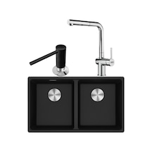 Franke Mrg 120-35-35 Granit Nero Renk Evye, Actıve Plus Doccıa 2.0 Krom Renk, Sıvı Sabunluk Nero Renk Siyah