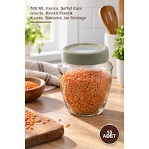 10 Adet Cam Kavanoz 580 Ml Hacim, Şeffaf Cam Gövde, Renkli Plastik Kapak, Saklama Jar Storage Açık