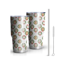 Noel Desenli 30oz Kahve Termosu, Çift Katlı Paslanmaz Çelik, Yeniden Kullanılabilir, Sızdırmaz Noel Karakter Gülü