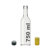 Afracam Standart Şeffaf 750 ML Siyah Kapaklı Ve Kapüşonlu Boş Cam Şişe