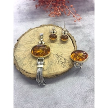 Kehribar Taşı Gümüş Set 925 Ayar