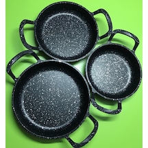 Ultra Lüx 3’lü Set Döküm Siyah Granit Sahan Tava 22cm-20cm-18cm