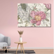 Tekli Yatay Kanvas Duvar Tablosu Soft Pembe Gri Çiçekler, 150 X 100 -