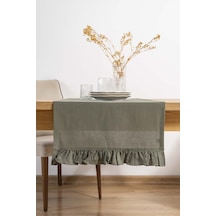 Rivaistanbul Ruffle Haki Fırfırlı %100 Pamuklu Ham Keten Runner 50x130 Cm Haki