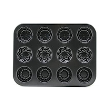 12 Gözlü Metal - Siyah Şekilli Muffin - Kek Kalıp 5468 Çok Renkli