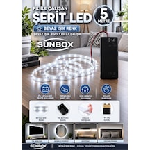 Pilli Led Beyaz Yapışkanlı 5 Metre Butonlu Pil Dahildir Beyaz Beyaz