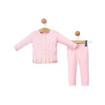 Mdm Pembe1 Çiçek Baskili Fiyonklu Bebek Takim Pembe