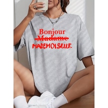 Uyguntarz Unisex Bonjour Paris Baskılı Tasarım Tshirt Gri