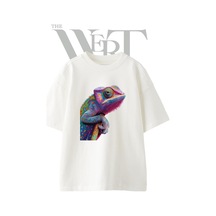 Thewert Rainbow Chameleon Tasarım Baskılı Ünisex Beyaz Oversize T-shirt