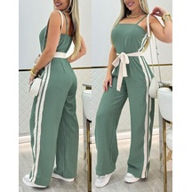 Efnaz Style Kadın Ip Askılı Straplez Belden Kuşaklı Viskon Iki Iplik Tulum Yesil