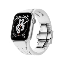 Apple Uyumlu  Watch 10 46 mm Krd-127 Metal Tokalı Silikon Kordon - Beyaz