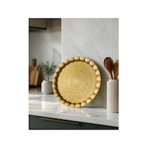 Gold Renk Motifli Sac Metal Yuvarlak Lüks Servis-tepsisi 35 Cm Sarı