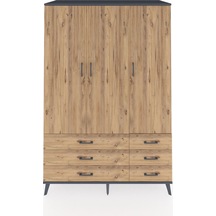 Kronos Dolap 5 Raflı 6 Çekmeceli Tek Askılı 132x59x195 Antrasit-çam/çam Atlas Çam/atlas Çam