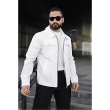 Cep Kapaklı Basic Keten Ceket Beyaz
