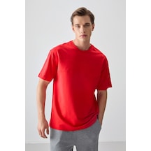 Air Jones Tommy Life Fiesta Pamuklu Kalın Yumuşak Dokulu Oversize Fit Basic Erkek T-shirt - 88378 Kirmizi