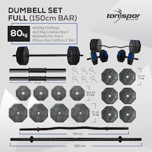 Tanspor 80 KG Dambıl Halter Full Kısa Bar + Z Bar + Düz Bar Seti Kırmızı Kapaklı