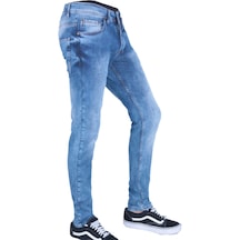 Erkek Denim Jeans Mavi Örme Kot Pantolon