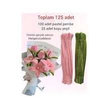 2'li Pastel Pembe Ve Ordu Yeşil Seti ,çiçek Yapımına Uygun Tüylü Tel,