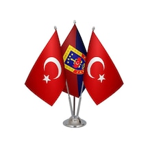 Masa Üstü Jandarma Bayrağı Türk Bayrağı Üçlü Krom Direk Masa Bayr
