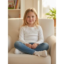 Zekids Kız Çocuk Çiçek Desenli Fitilli Uzun Kollu T-shirt-16385 Ekru